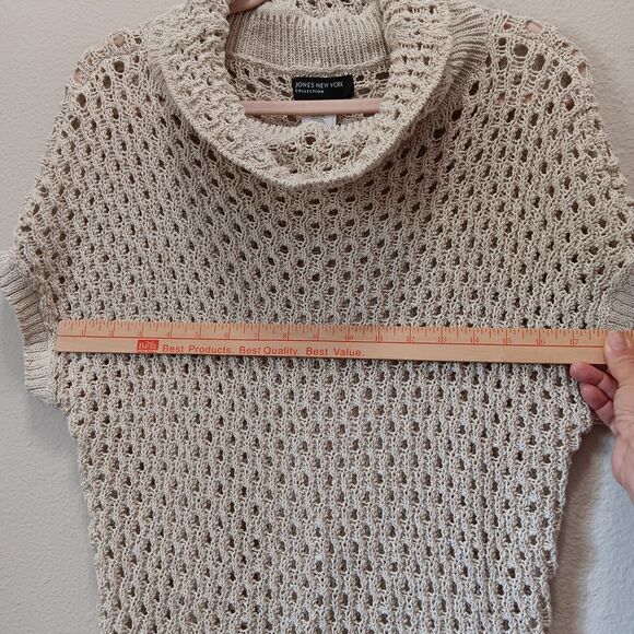 Jones New York Net Blouse Size Medium Cowl Neck Short Sleeve Metallic Brown - Picture 5 of 12
